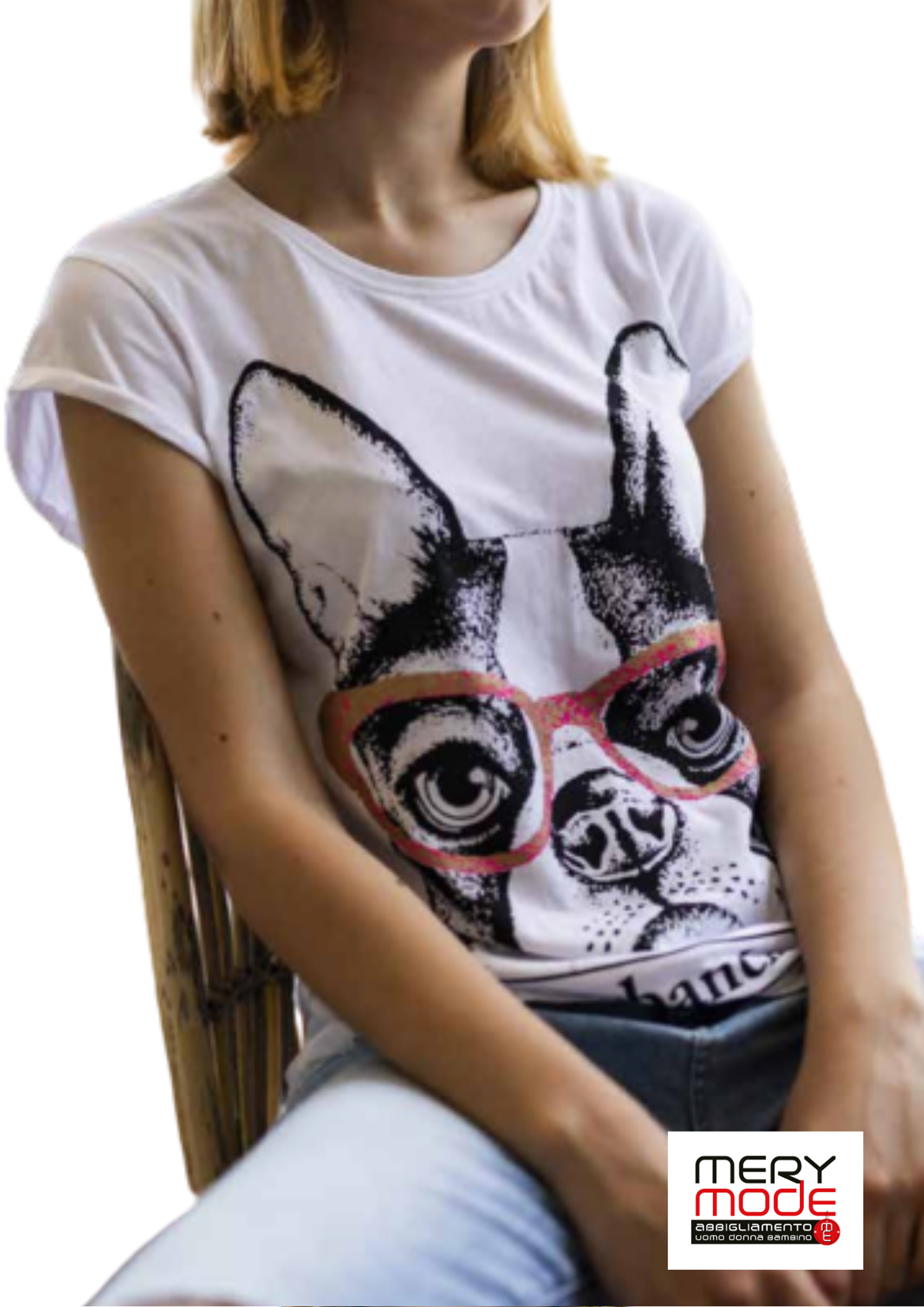 T-shirt in cotone donna con stampa cane. Mery Mode Abbigliamento